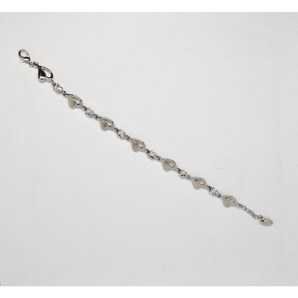 Silver Tone Heart Charm Rhinestone Accents Chain Bracelet - Picture 4 of 6